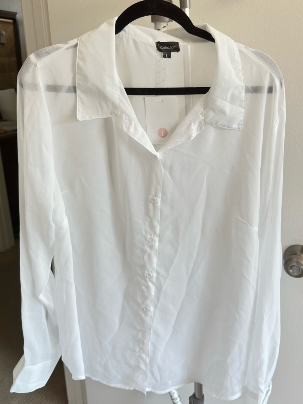 Sheer White Button-Front Blouse